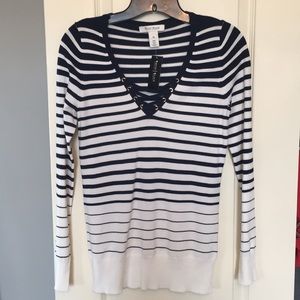 NEW navy and white striped sweater